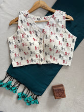 Rama Handloom Cotton Saree With Printed Redy Made Blouse
